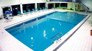 Indoor pool, seasonal outdoor pool, pool loungers