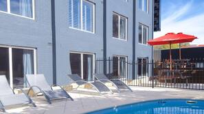 Outdoor pool, pool loungers