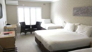 Premium bedding, desk, iron/ironing board, free cots/infant beds