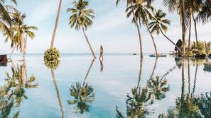 Outdoor pool, pool umbrellas, pool loungers