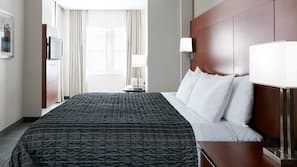 Premium bedding, desk, laptop workspace, free WiFi