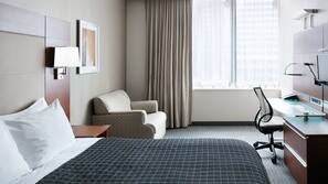Premium bedding, desk, laptop workspace, free WiFi