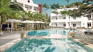 Indoor pool, seasonal outdoor pool, pool umbrellas