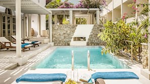 Indoor pool, seasonal outdoor pool, pool umbrellas