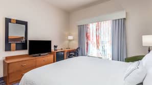 Hypo-allergenic bedding, desk, blackout drapes, iron/ironing board