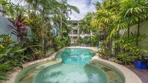 Outdoor pool, pool loungers