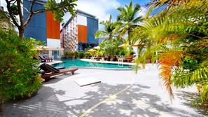 2 outdoor pools, pool umbrellas, pool loungers