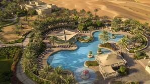 Outdoor pool, pool umbrellas, pool loungers