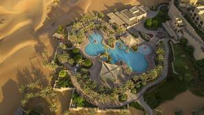 Outdoor pool, pool umbrellas, pool loungers