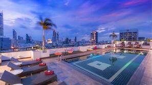Outdoor pool, pool loungers