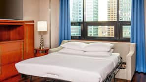 Hypo-allergenic bedding, down duvet, pillow top beds, in-room safe