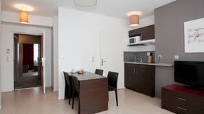 Fridge, microwave, hob, espresso maker