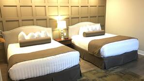 Premium bedding, down duvet, pillow top beds, desk