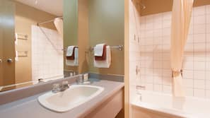 Combined shower/tub, hair dryer
