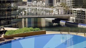 Outdoor pool, pool umbrellas