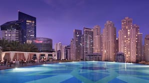 Outdoor pool, pool umbrellas