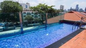 Outdoor pool, pool umbrellas