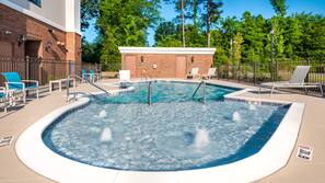 Seasonal outdoor pool, open 11:00 AM to 8:00 PM, pool umbrellas
