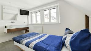 Desk, blackout drapes, soundproofing, iron/ironing board