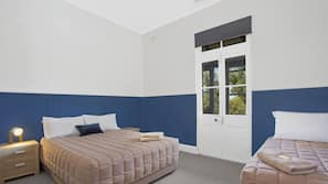Blackout curtains, iron/ironing board, free WiFi, linens