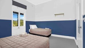 Blackout curtains, iron/ironing board, free WiFi, linens
