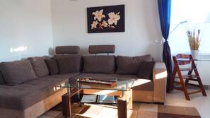 TV, DVD player, ping pong table, books