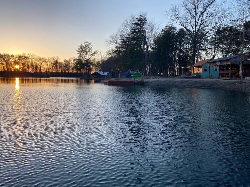 Castaway lake side canvas cottage scene, Jasonville Room Prices