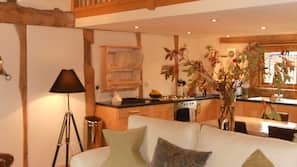 TV, DVD player, books, video library