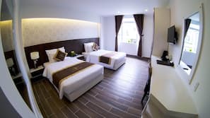 Premium bedding, free minibar items, blackout drapes, soundproofing