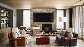 60-inch Smart TV with digital channels, TV, fireplace