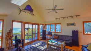 TV, DVD player, books, music library