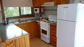 Full-size fridge, microwave, oven, stovetop