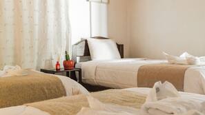 Desk, laptop workspace, free WiFi, linens
