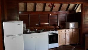 Full-size fridge, microwave, oven, stovetop