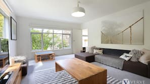 TV, fireplace, table tennis table, books