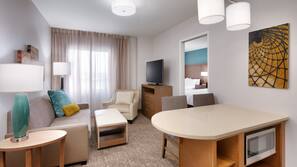 Hypo-allergenic bedding, down comforters, desk, laptop workspace