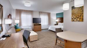 Hypo-allergenic bedding, down comforters, desk, laptop workspace
