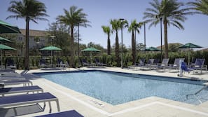 Outdoor pool, open 6:00 AM to 10:00 PM, pool umbrellas, sun loungers