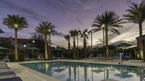 Outdoor pool, open 6:00 AM to 10:00 PM, pool umbrellas, sun loungers