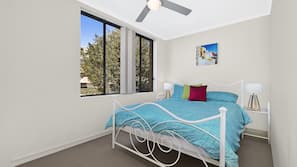2 bedrooms, iron/ironing board, cribs/infant beds, linens