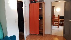 TV, DVD player, video library