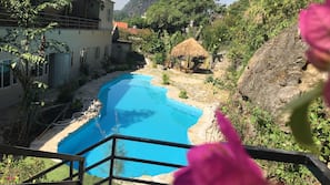 Outdoor pool, sun loungers