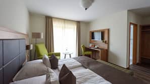 Desk, laptop workspace, free WiFi, bed sheets