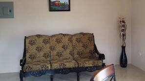 40-inch flat-screen TV with cable channels, first-run movies