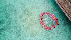 Private beach, white sand, free beach cabanas, sun-loungers