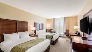 Premium bedding, down comforters, desk, iron/ironing board
