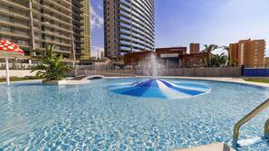 2 outdoor pools, pool umbrellas, pool loungers