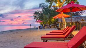 On the beach, white sand
