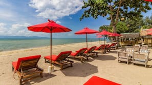 On the beach, white sand