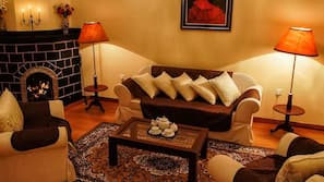 TV, fireplace, DVD player, books